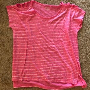 Exertek XL pink striped tee w/ cutout sleeves